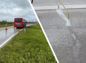 Self-healing concrete repair bus lane